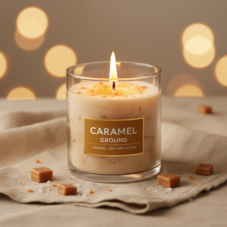 Ground Caramel Soy Wax Candle in Glass Jar